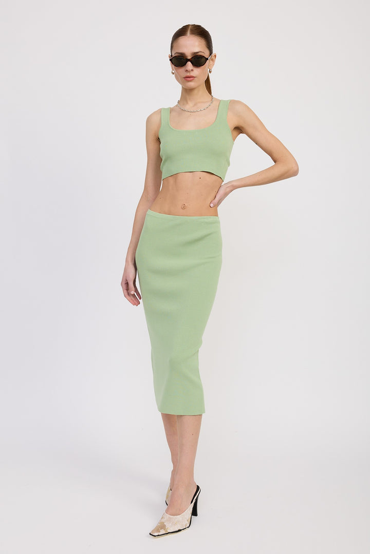 Sage Mid Pencil Skirt With Slit