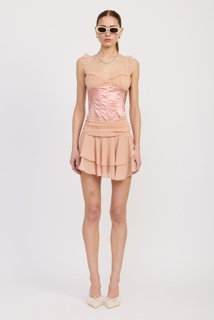Contrasted Mini Corset Dress With Ruffle Detail