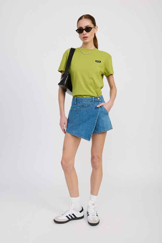 True Denim Wrapped Asymmetrical Denim Skirt