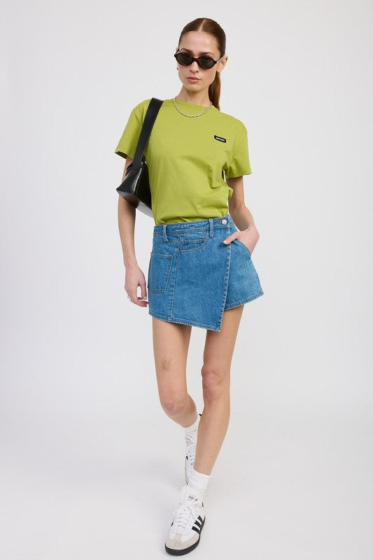 True Denim Wrapped Asymmetrical Denim Skirt
