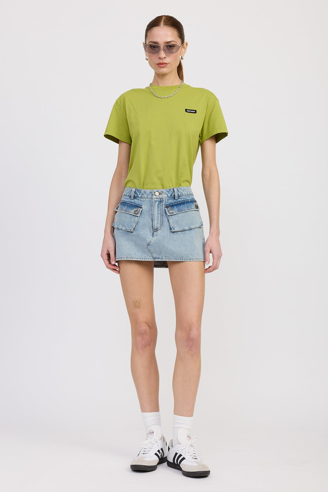Lt Denim Low Waist Denim Mini Skirt With Pockets