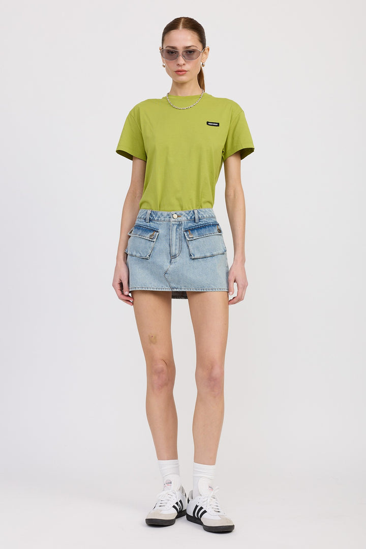 Lt Denim Low Waist Denim Mini Skirt With Pockets