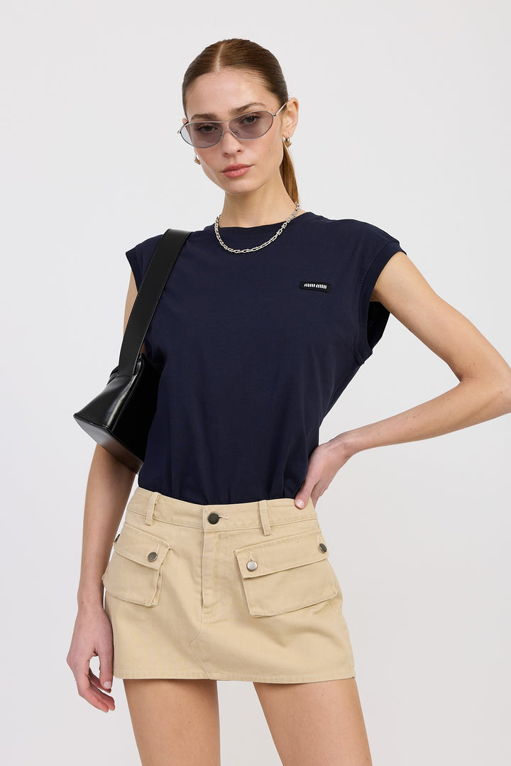 Low Waist Denim Mini Skirt With Front Pockets