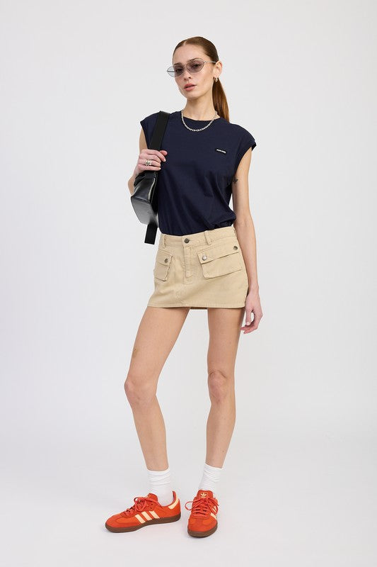 Low Waist Denim Mini Skirt With Front Pockets