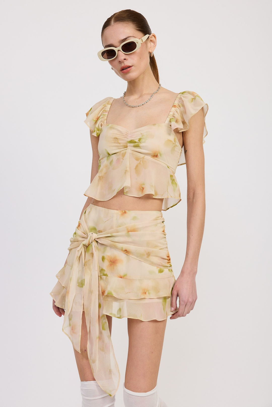 Tie Front Ruffled Skort