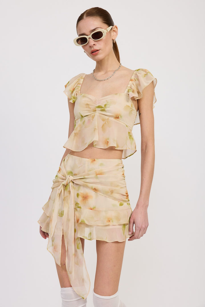Tie Front Ruffled Skort