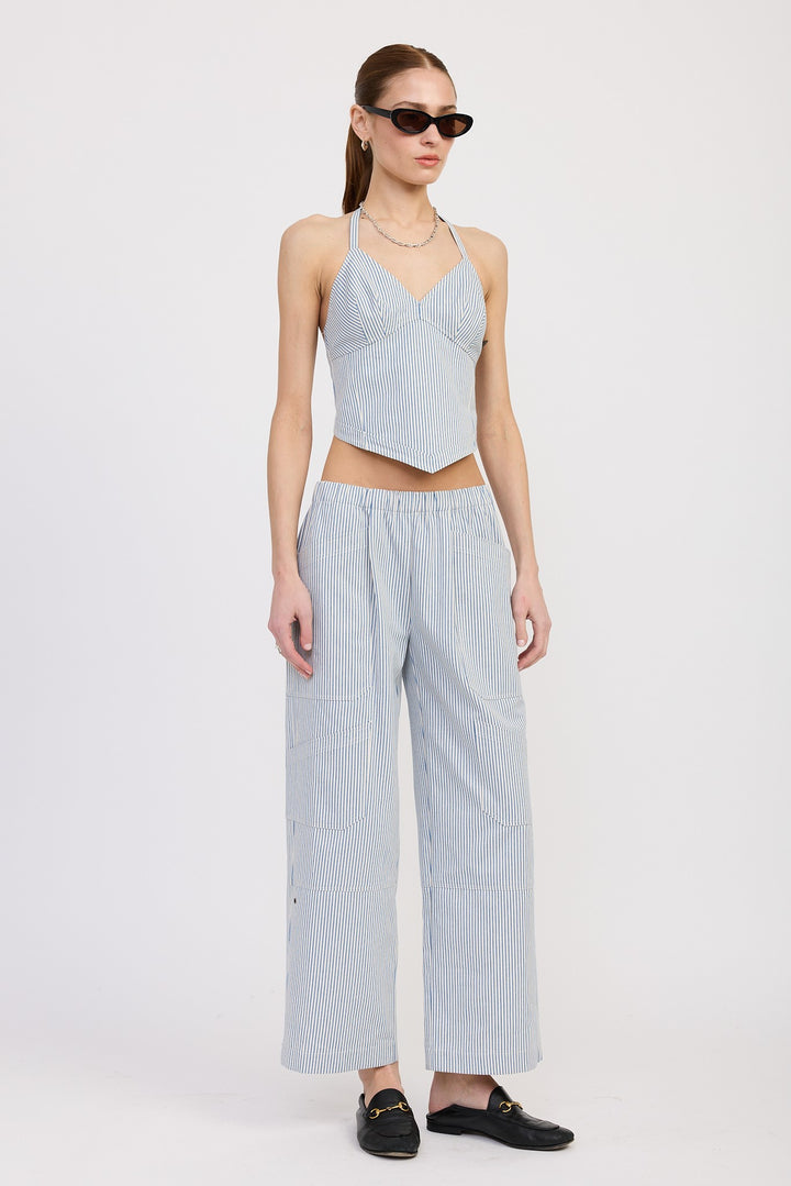 Cinched Twill Pants With Wide Leg