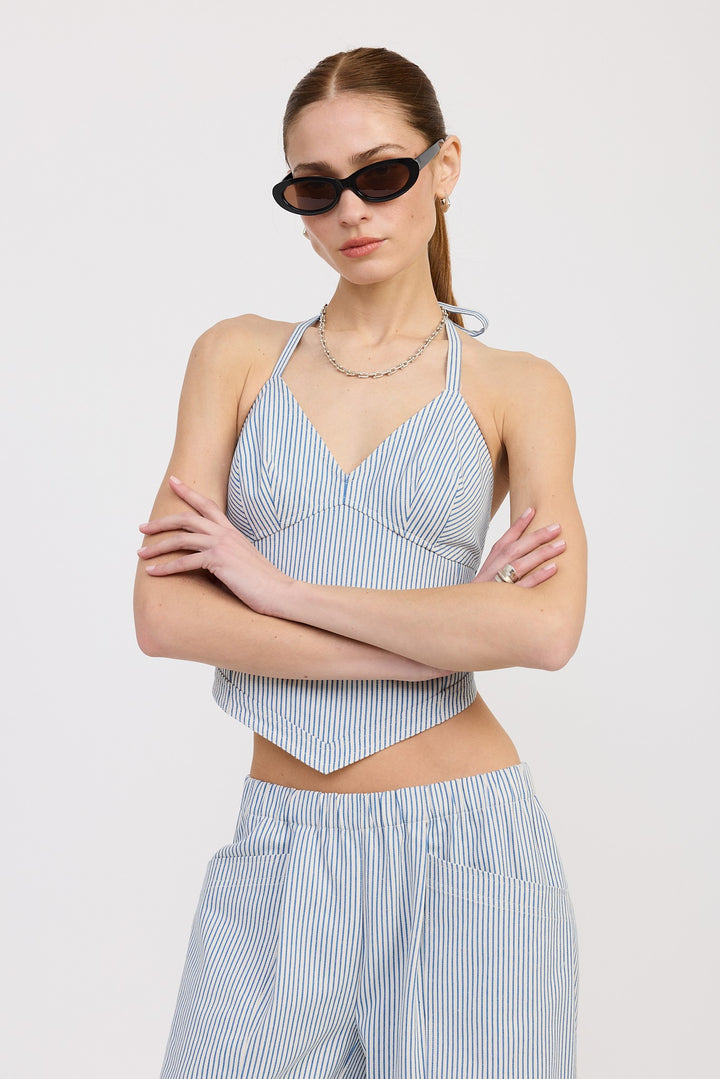 Cinched Twill Pants With Wide Leg