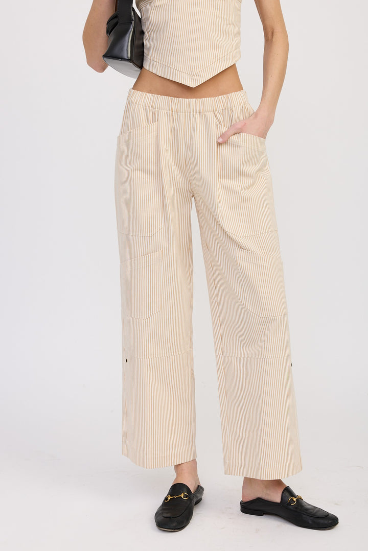 Cinched Twill Pants With Wide Leg