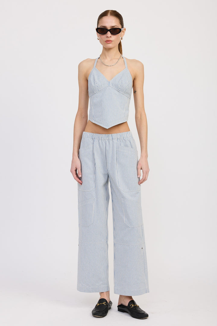 Cinched Twill Pants With Wide Leg