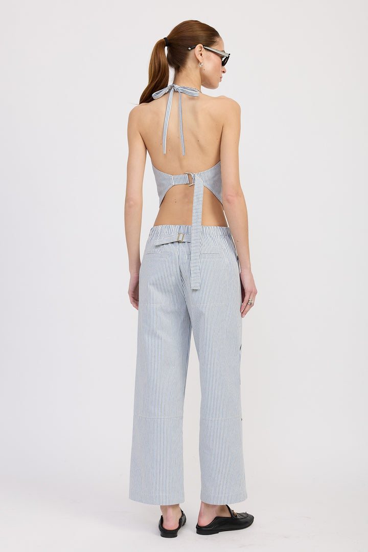 Cinched Twill Pants With Wide Leg