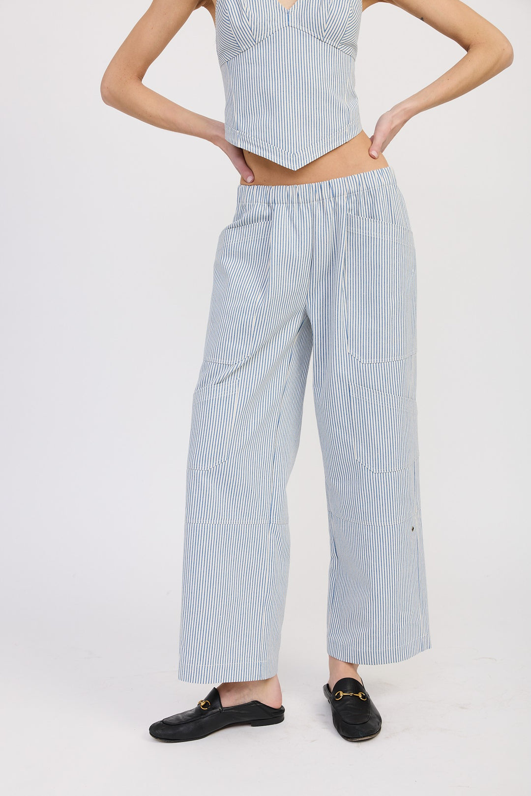 Cinched Twill Pants With Wide Leg