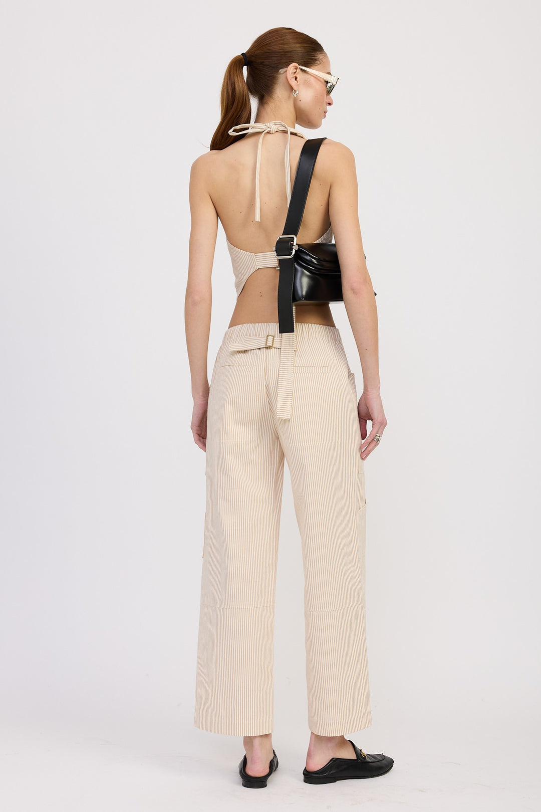 Cinched Twill Pants With Wide Leg