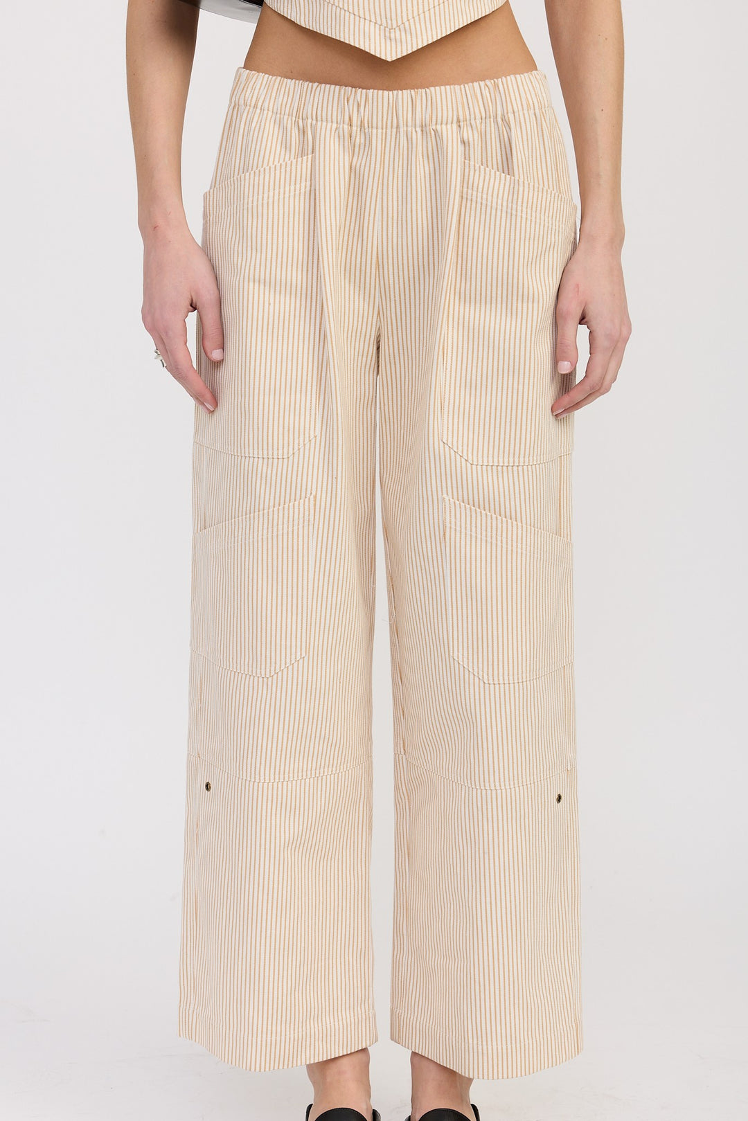 Cinched Twill Pants With Wide Leg
