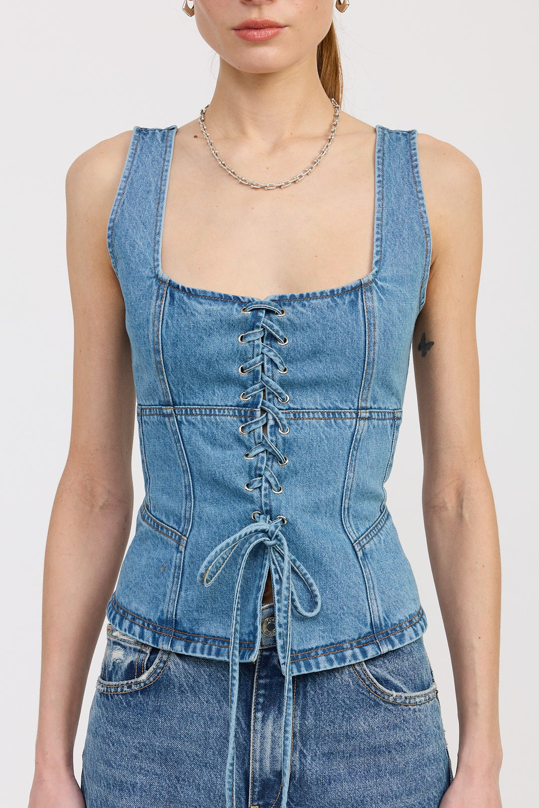 Denim Lace Up Bustier Top