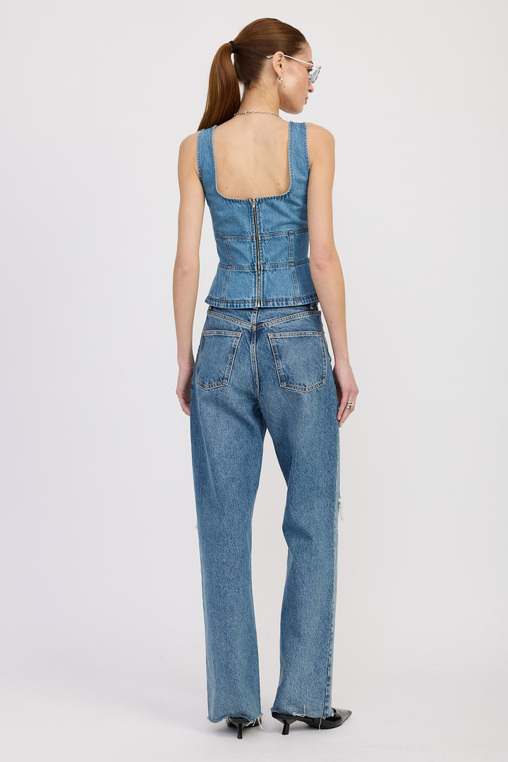 Denim Lace Up Bustier Top