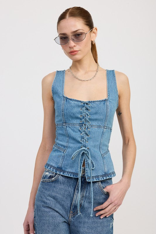 True Blue Denim Lace Up Bustier Top
