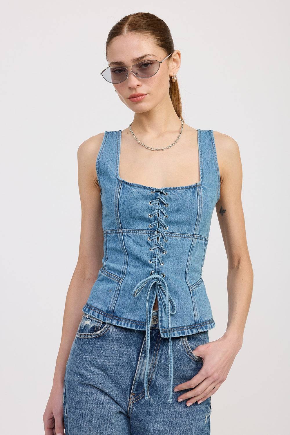 True Blue Denim Lace Up Bustier Top