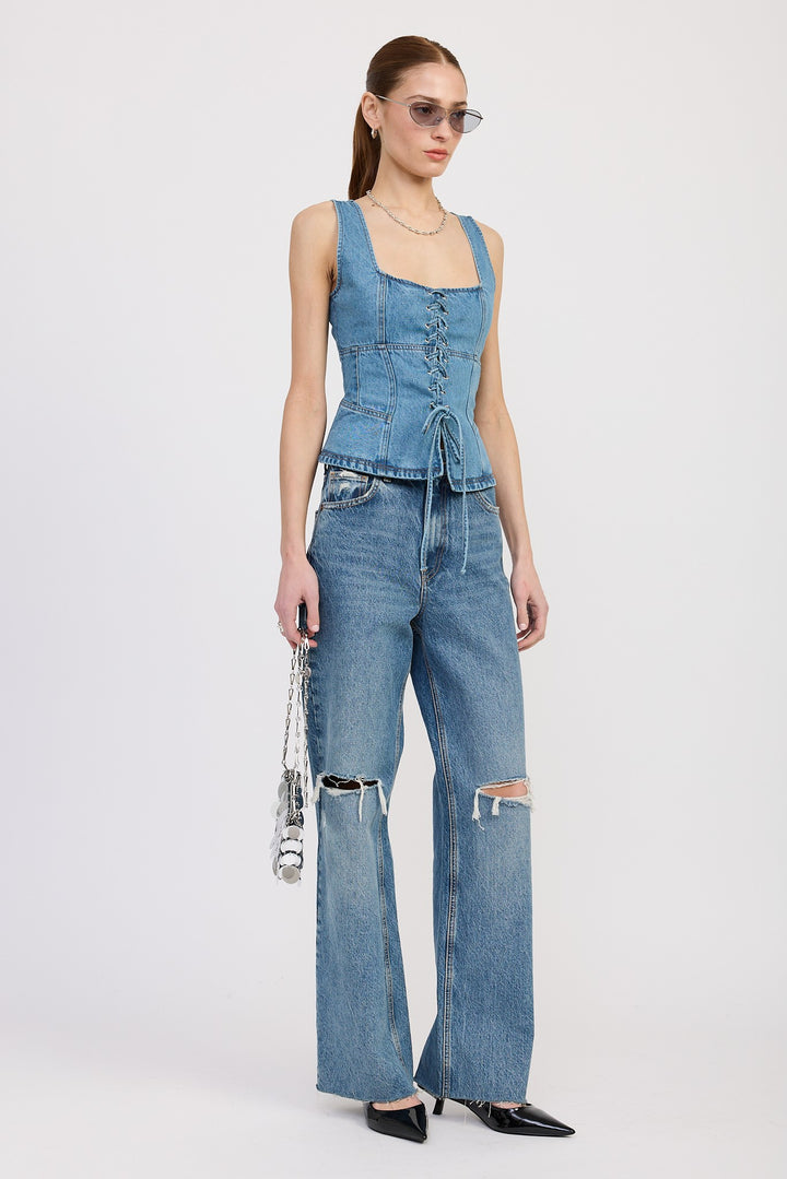 Denim Lace Up Bustier Top
