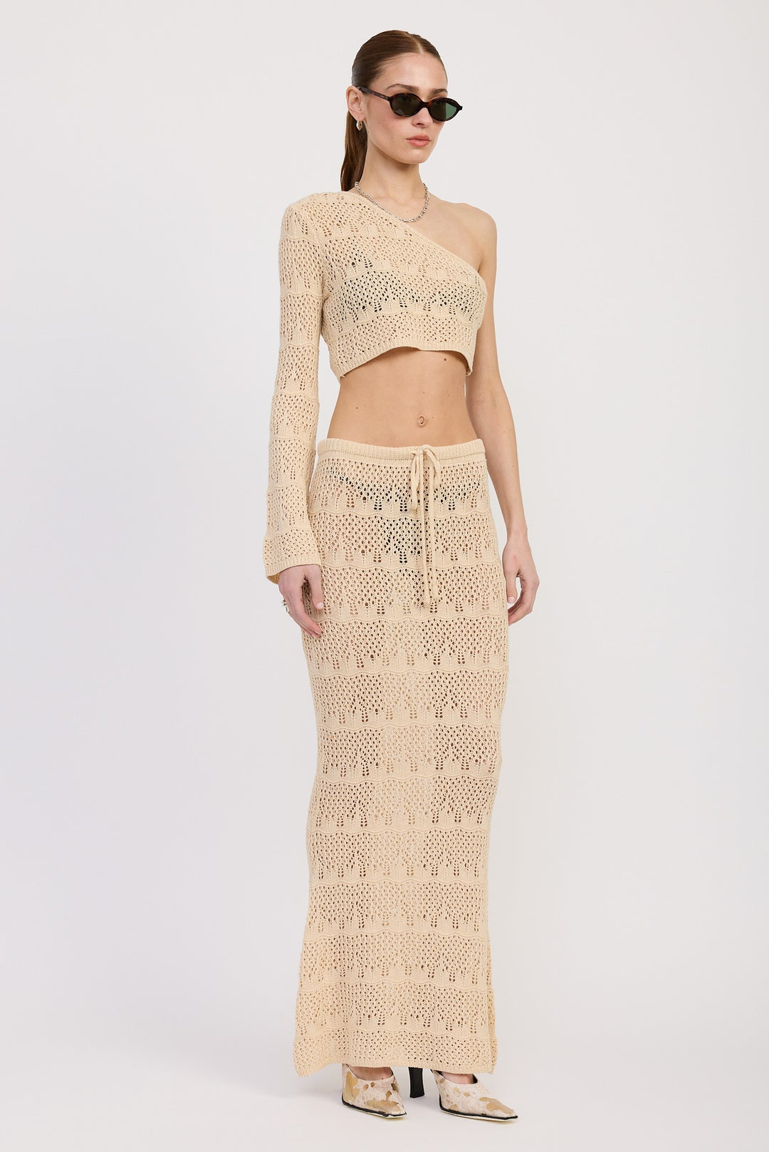 Crochet Maxi Skirt With Waist Drawstrings
