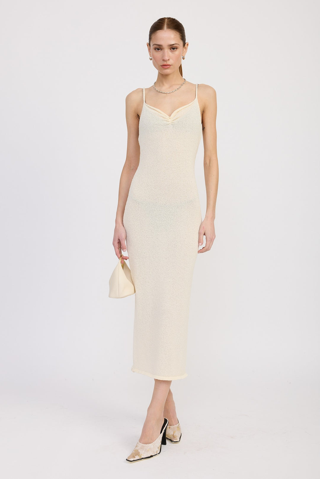 Ivory Spaghetti Strap Midi Dress