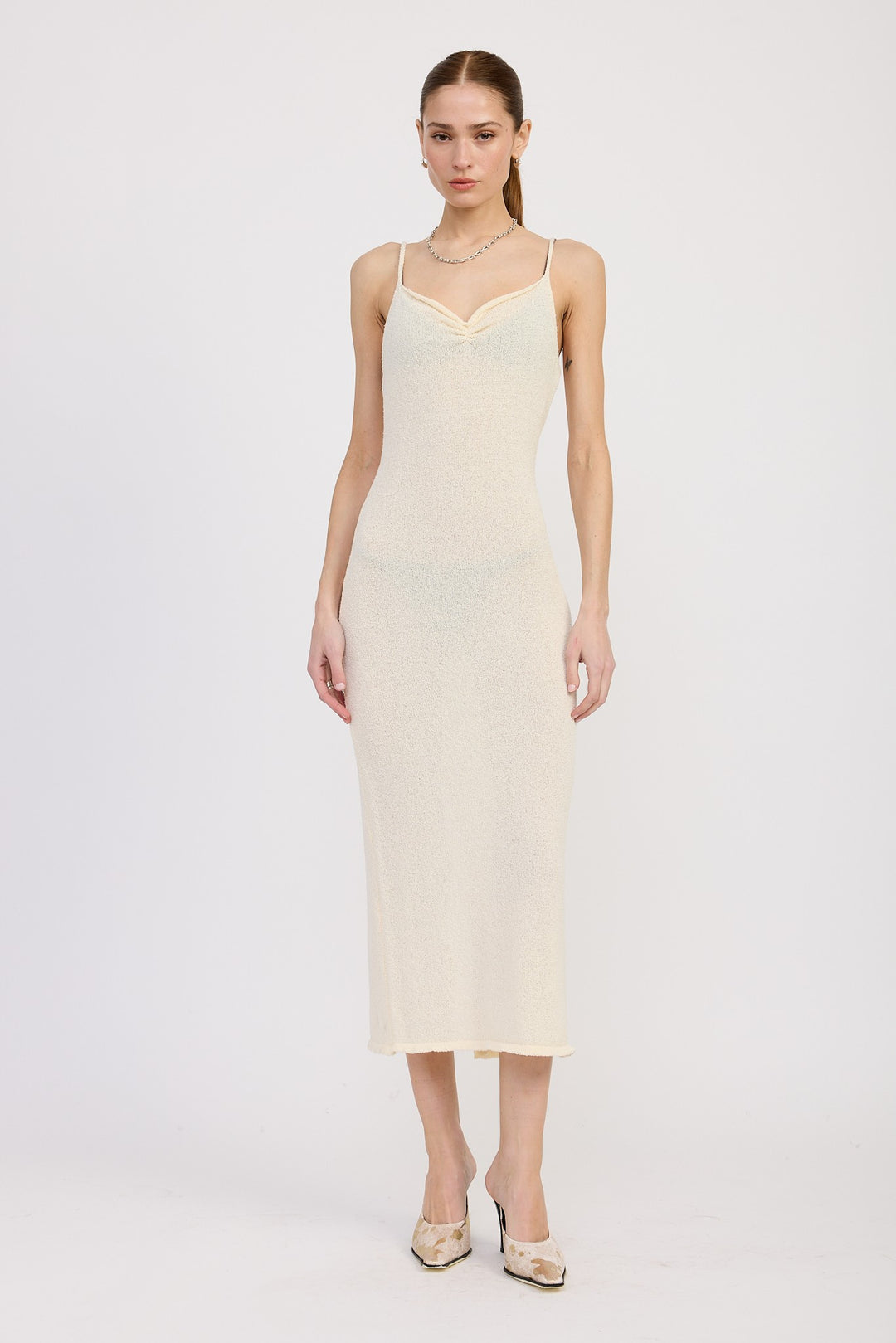 Tan Spaghetti Strap Midi Dress
