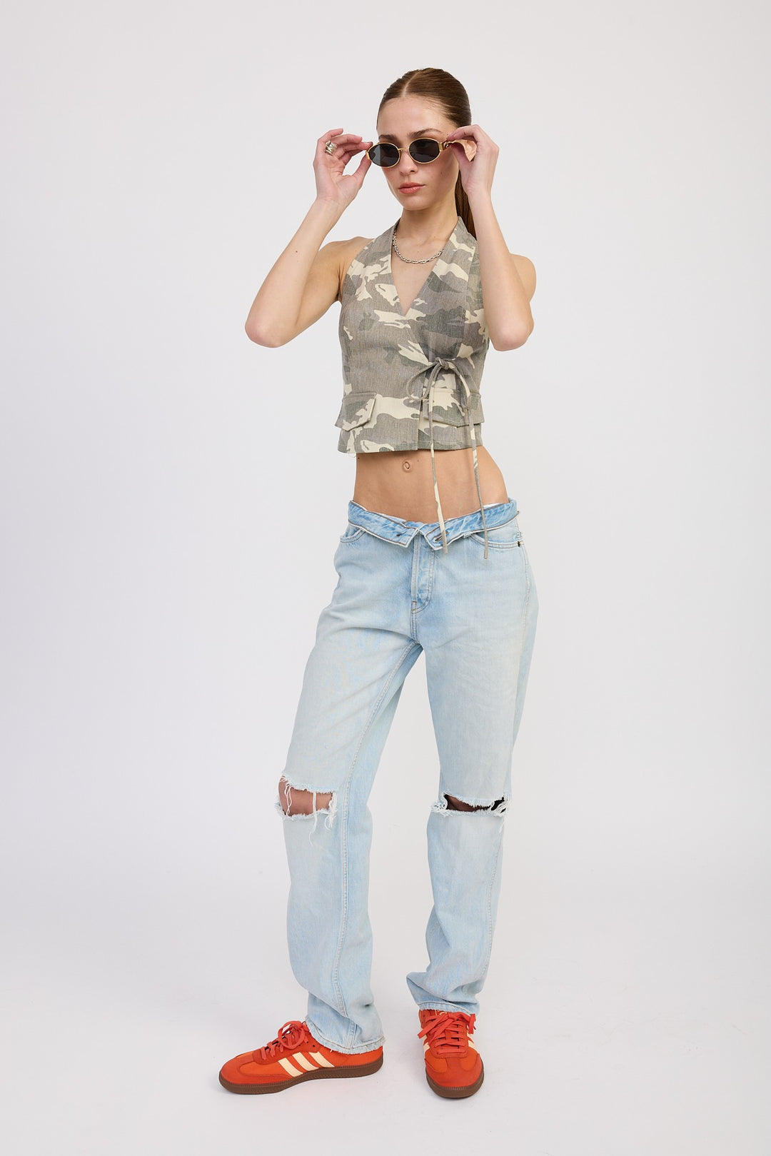 Light Camo Wrapped Halter Neck Top
