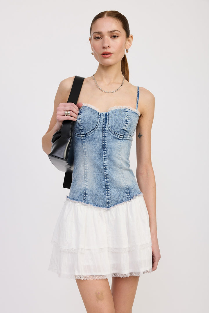 Lt Denim Mini Corset Denim Dress