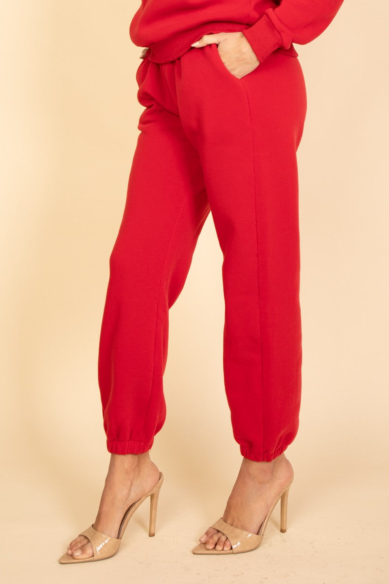Red Side Pocket Drawstring Waist Sweatpants