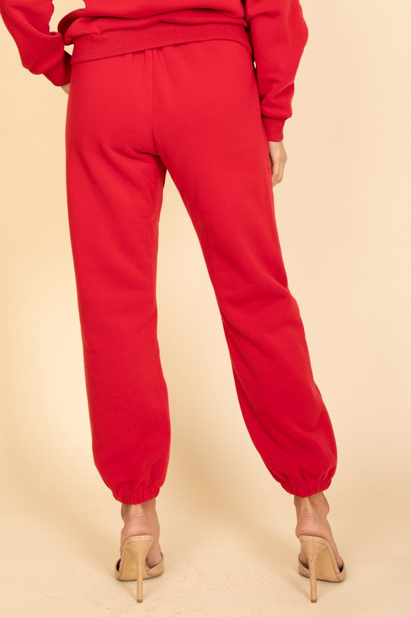 Red Side Pocket Drawstring Waist Sweatpants