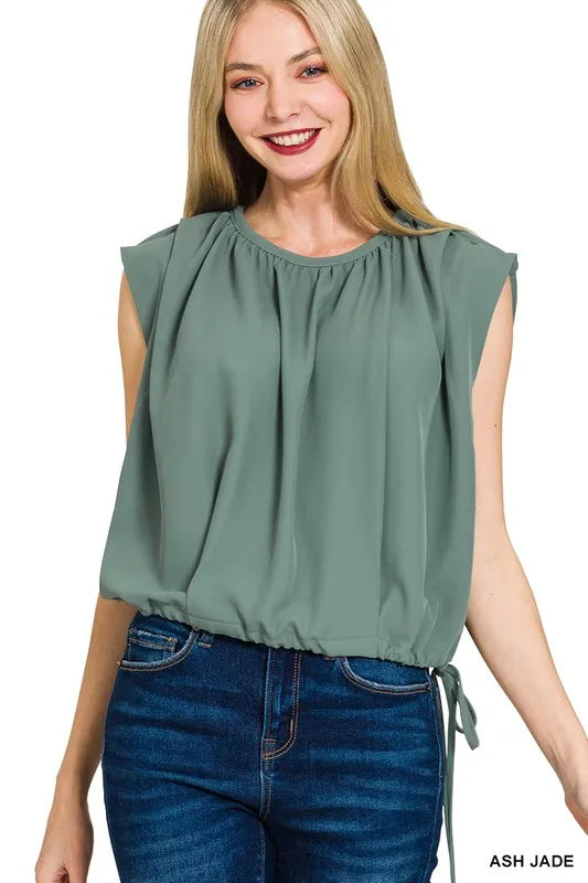 Ash Jade Zenana Woven Drawstring Tie Side Sleeveless Top 2