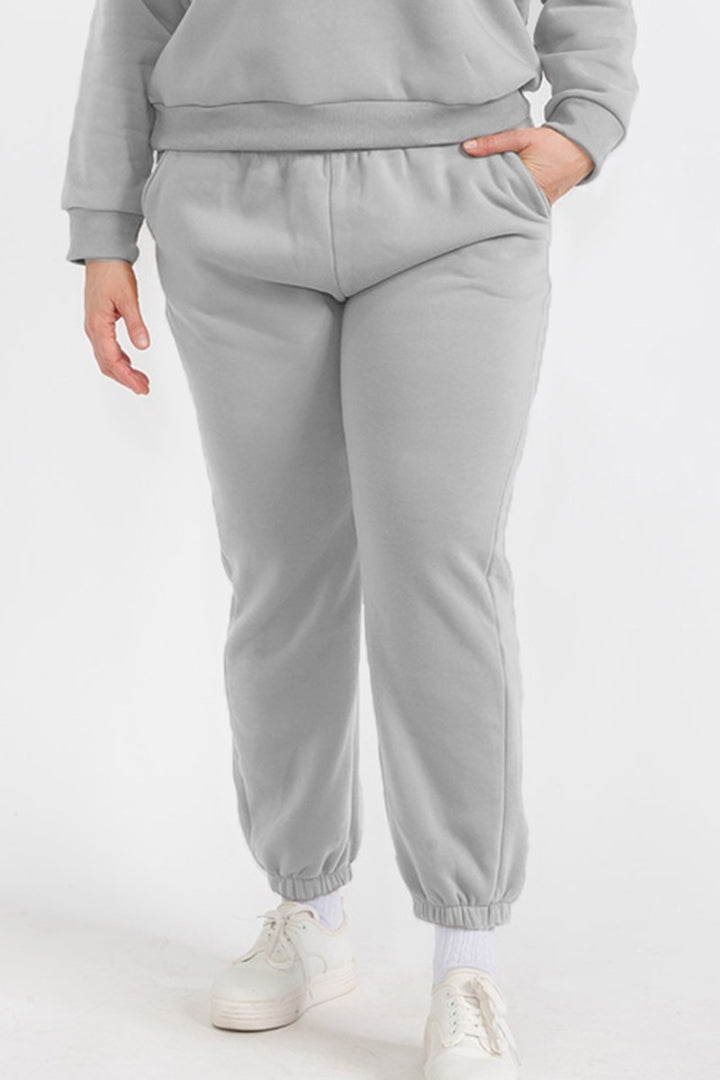 Red Plus Size Poly Fleece Elastic Waist Joggers