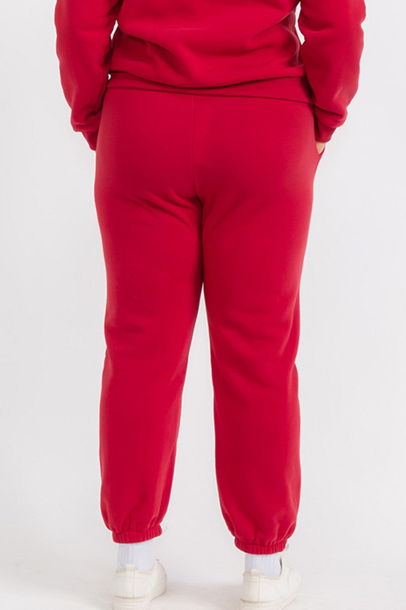 Black Plus Size Poly Fleece Elastic Waist Joggers