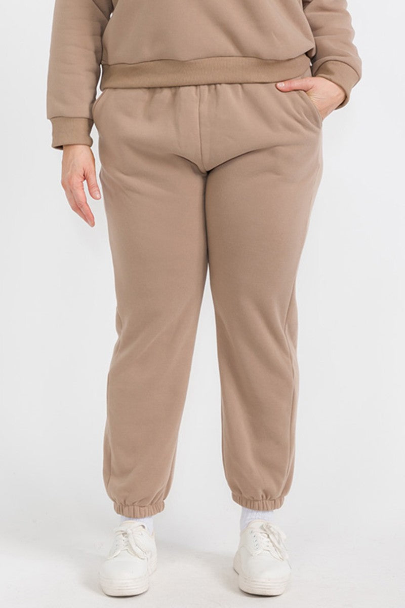 Red Plus Size Poly Fleece Elastic Waist Joggers