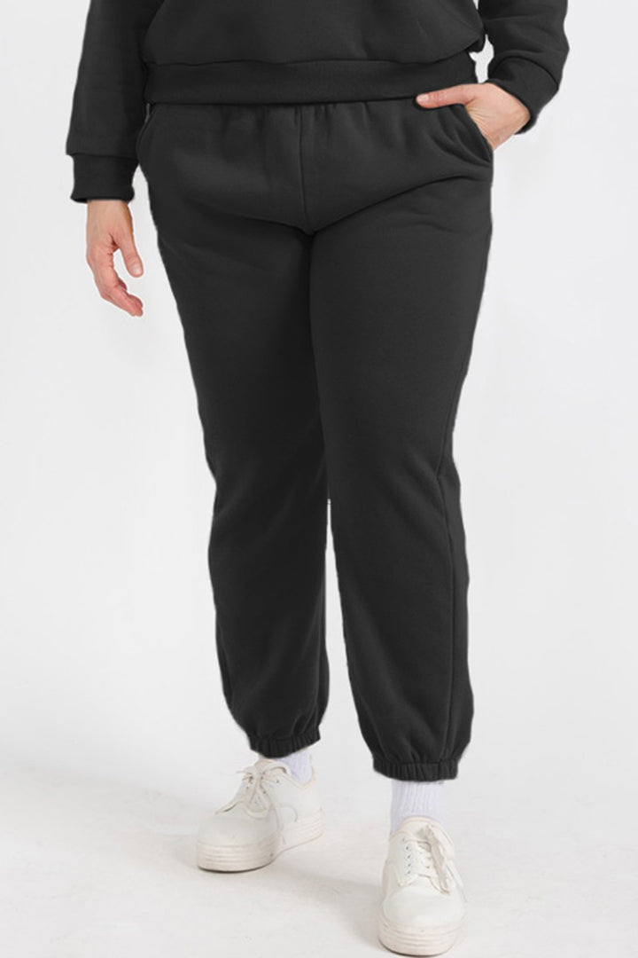 Heather Grey Plus Size Poly Fleece Elastic Waist Joggers