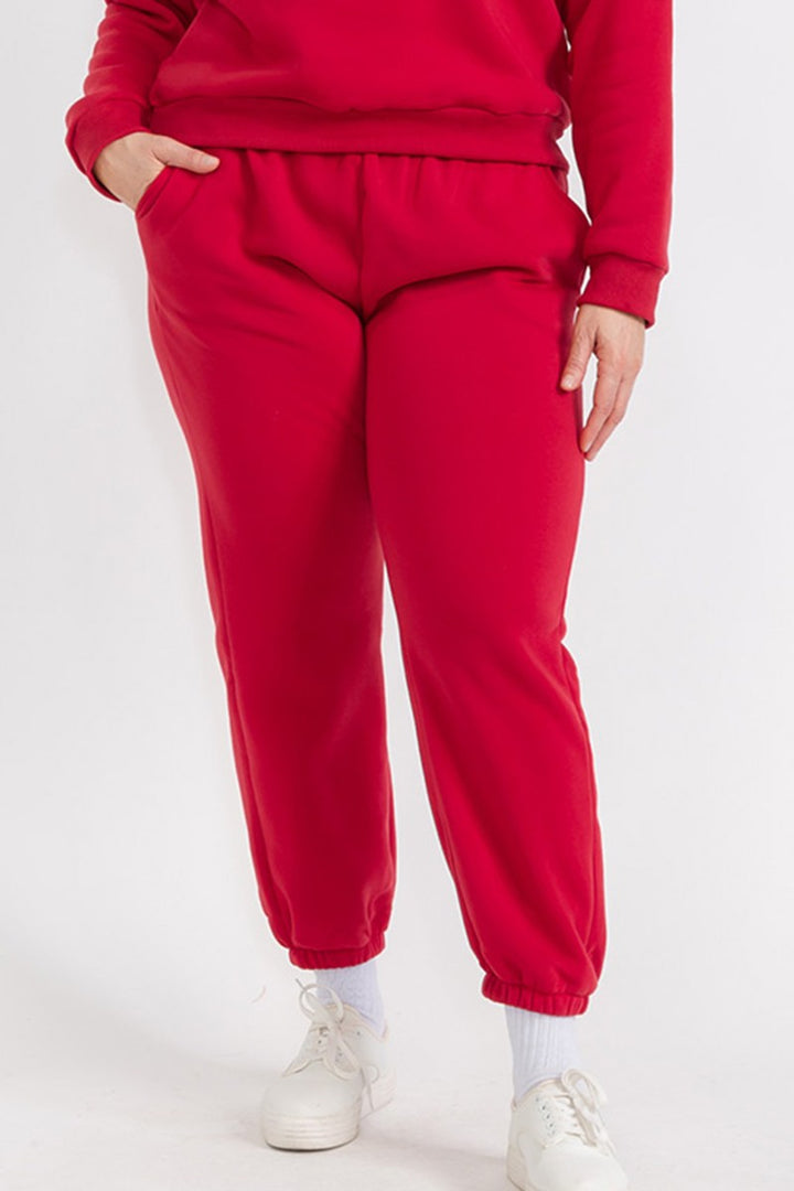 Black Plus Size Poly Fleece Elastic Waist Joggers