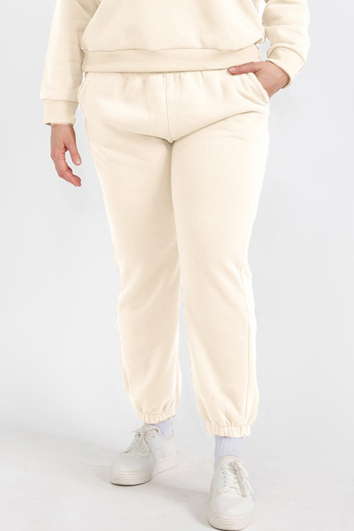 Red Plus Size Poly Fleece Elastic Waist Joggers