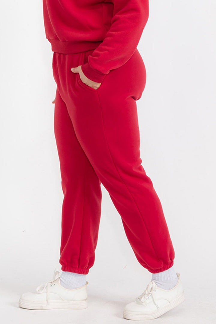 Black Plus Size Poly Fleece Elastic Waist Joggers