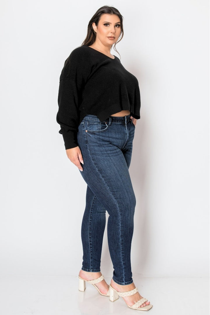 Dark Stone Wash Corset Plus Size Super Skinny Jeans