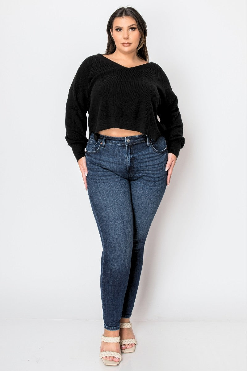 Dark Stone Wash Corset Plus Size Super Skinny Jeans