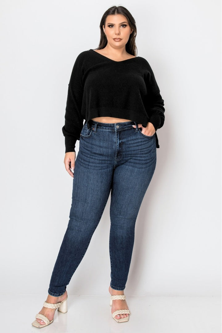 Dark Stone Wash Corset Plus Size Super Skinny Jeans
