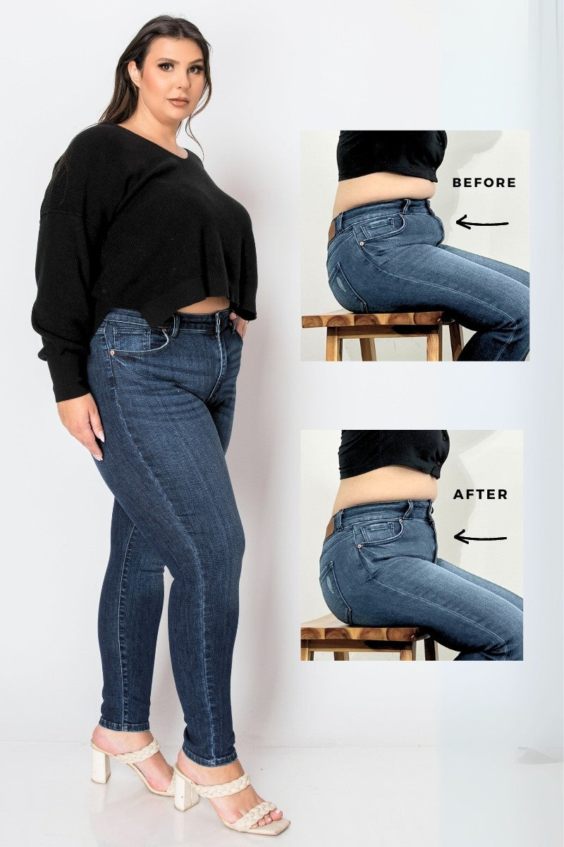 Dark Stone Wash Corset Plus Size Super Skinny Jeans