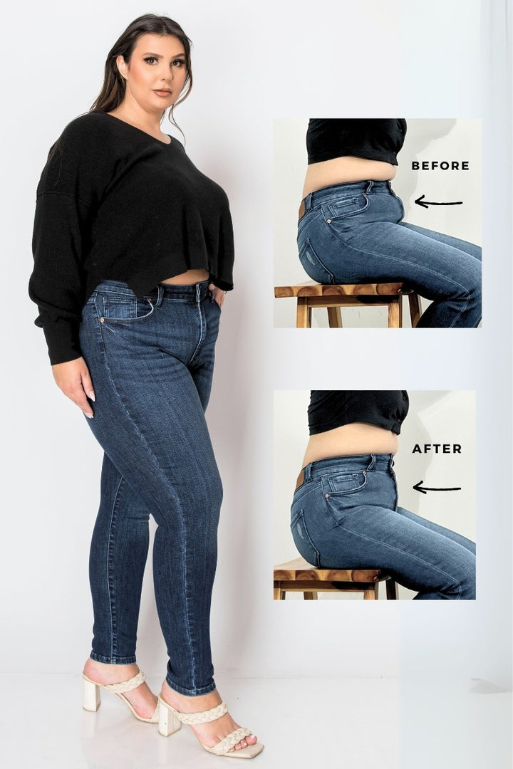 Dark Stone Wash Corset Plus Size Super Skinny Jeans