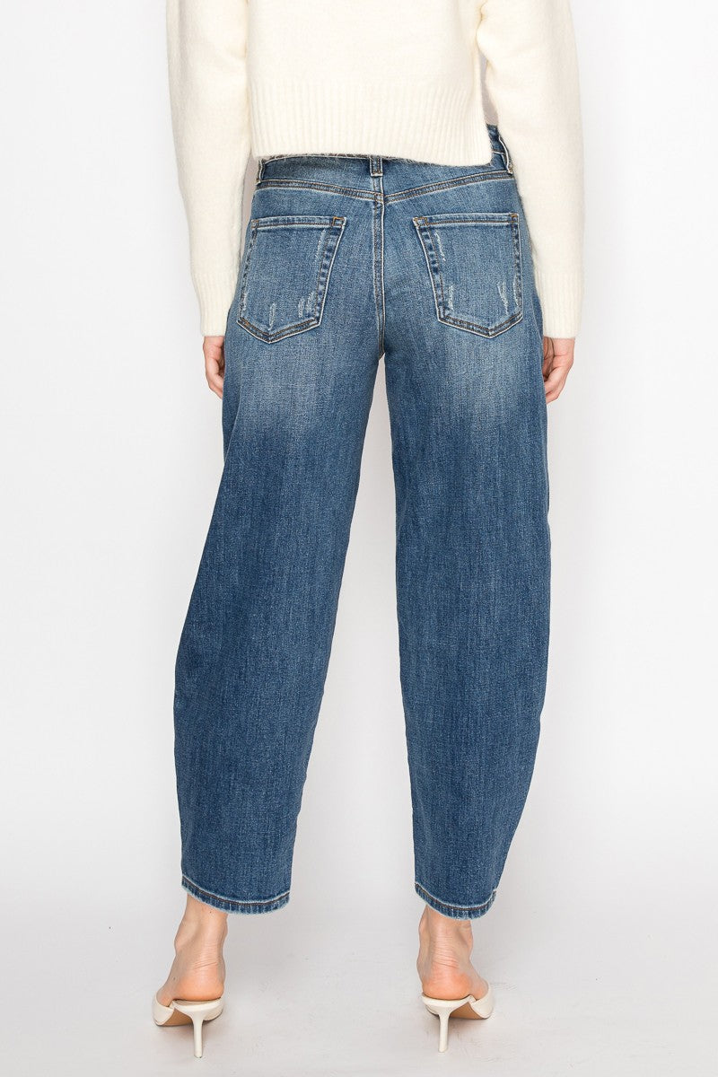Medium  Stone Wash High Rise Relaxed Barrel Jeans
