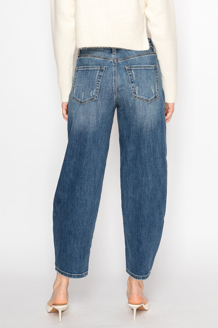 Medium  Stone Wash High Rise Relaxed Barrel Jeans