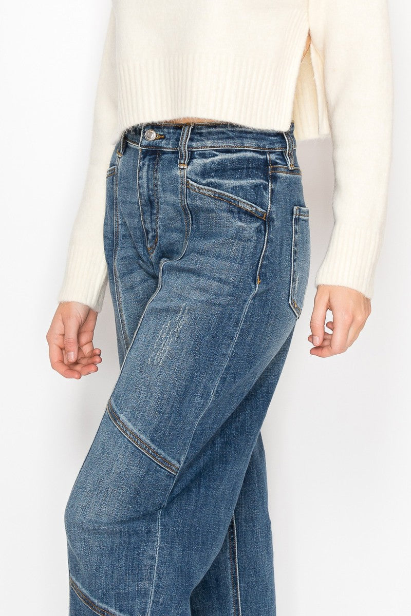 Medium  Stone Wash High Rise Relaxed Barrel Jeans