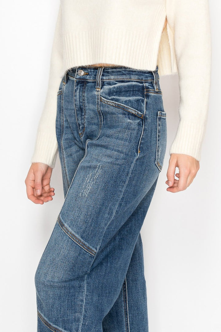 Medium  Stone Wash High Rise Relaxed Barrel Jeans