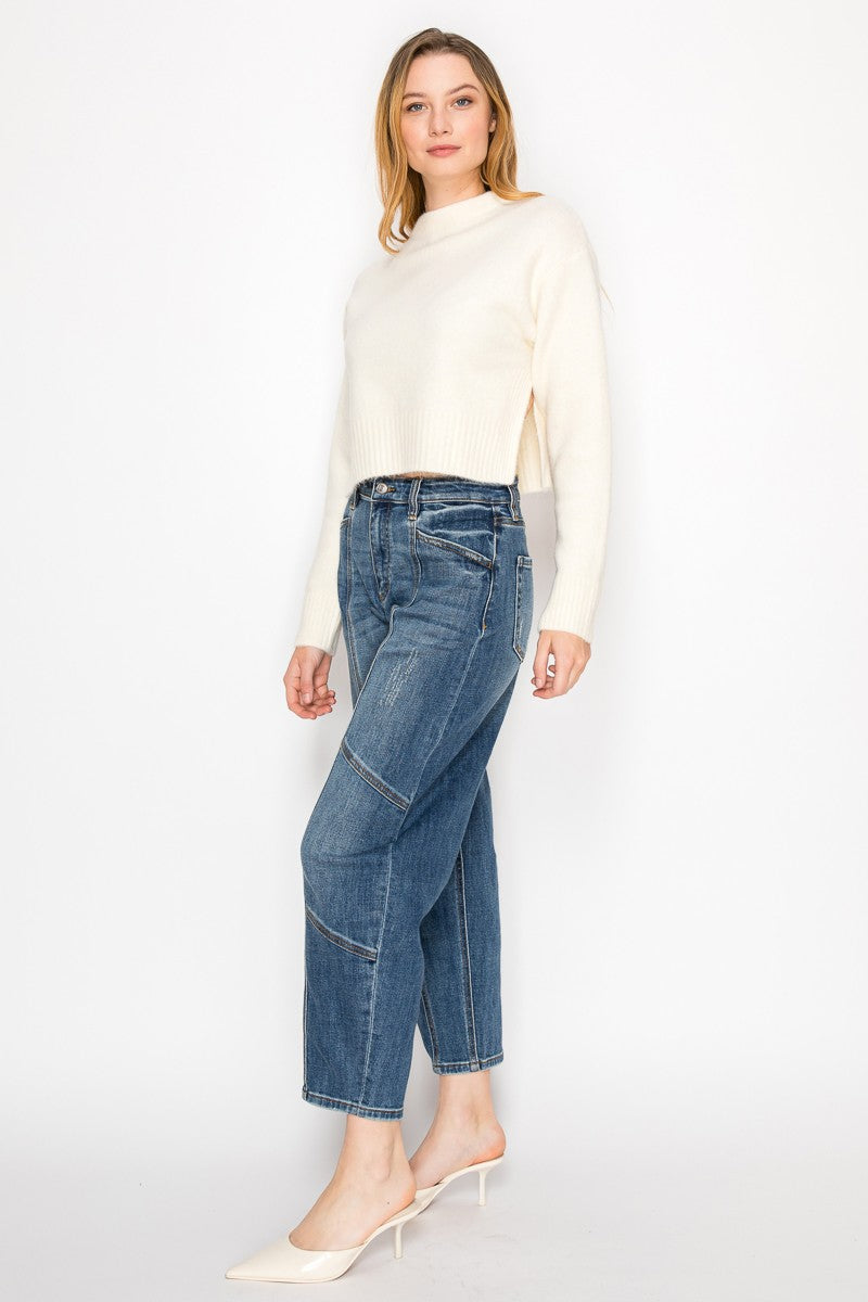 Medium  Stone Wash High Rise Relaxed Barrel Jeans
