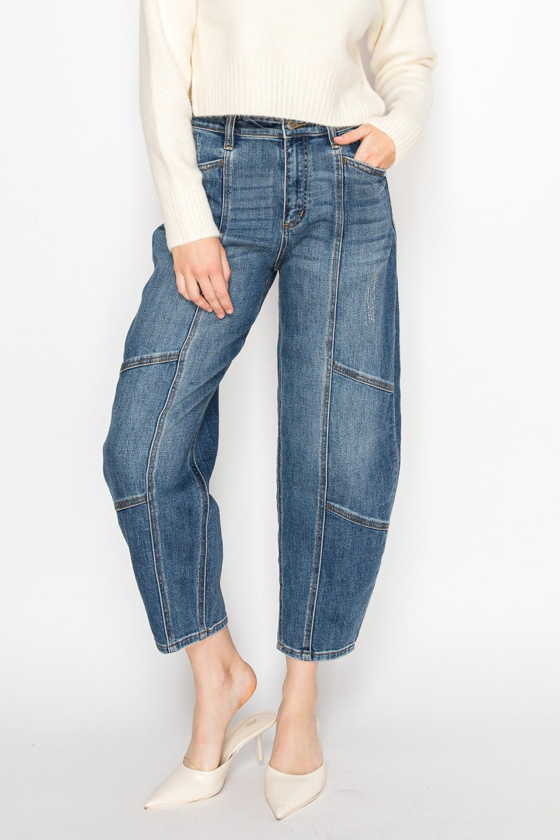 Medium  Stone Wash High Rise Relaxed Barrel Jeans