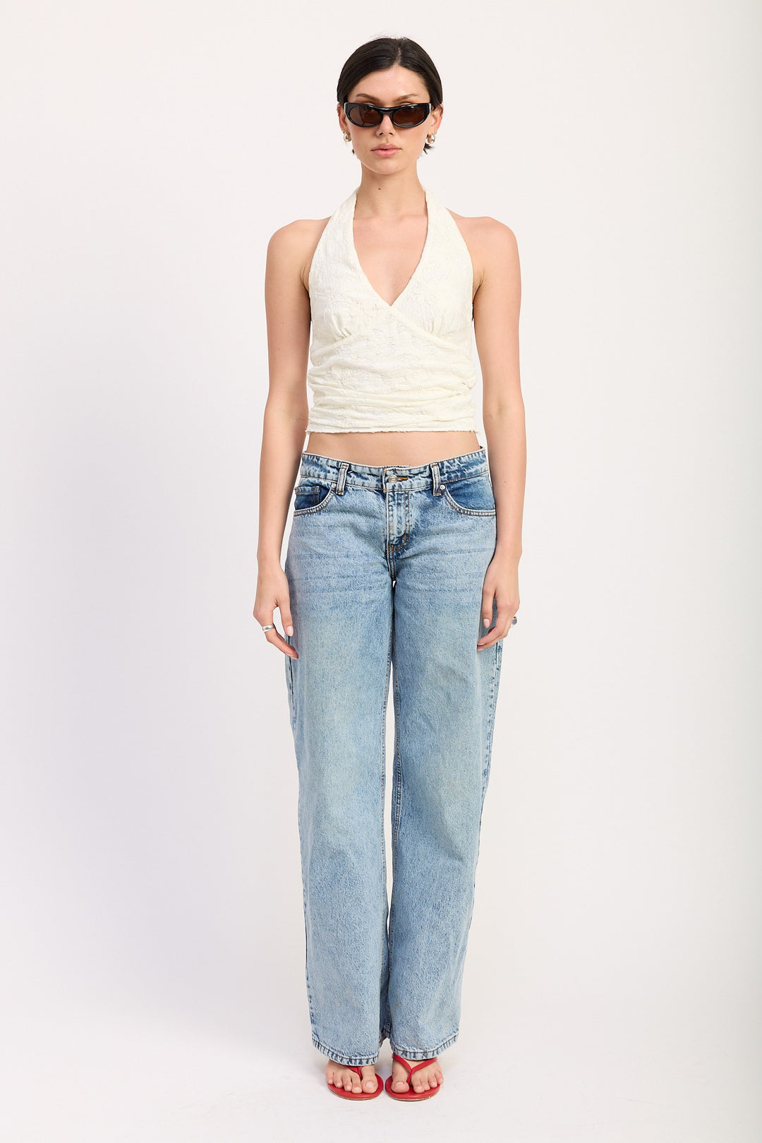 Cropped Halter Top With Lace Detail